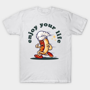 Enjoy Your Life - Retro Funny Hot dog T-Shirt